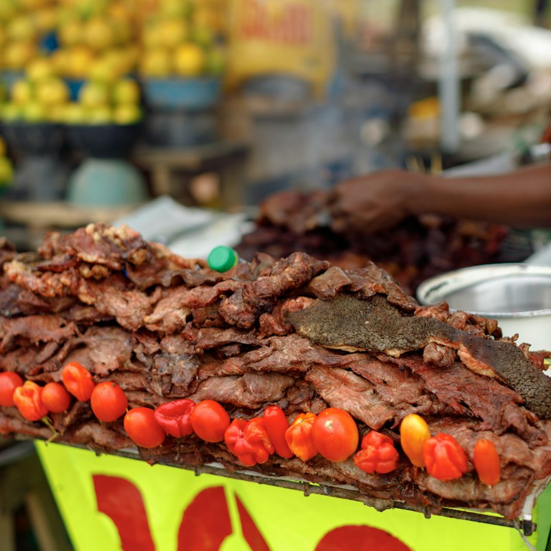 Grilled meat and peppers